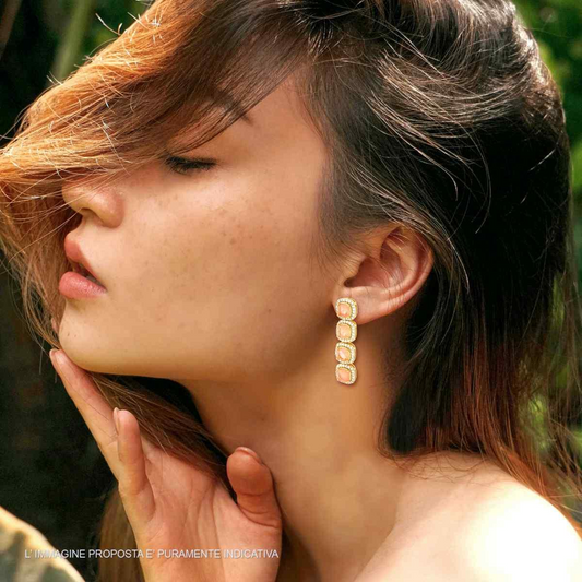 Orecchini Quadrati Pendenti con Pietre Naturali Rosa Cipria, Argento s925