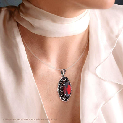 Thai Ethnic Pendant with Garnet, in 925 Silver