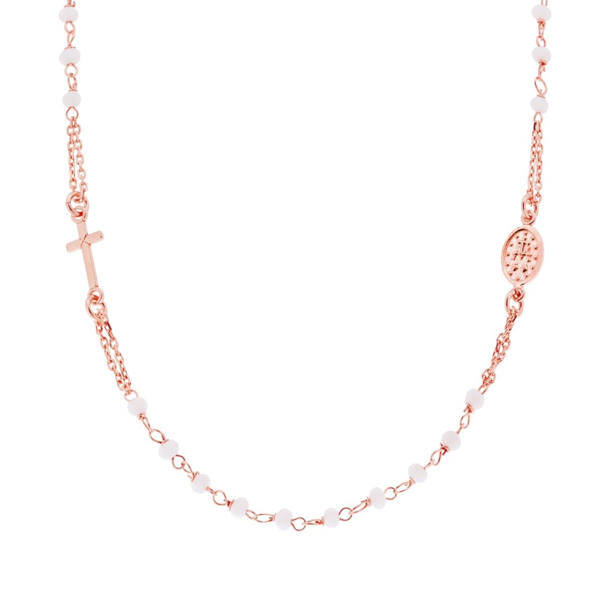 Collana Rosario cm 50 con Grani Bianchi, Argento s925 Oro Rosa