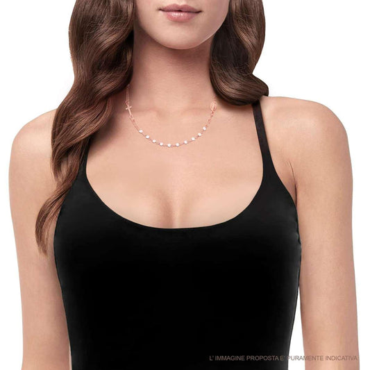Collana Rosario cm 50 con Grani Bianchi, Argento s925 Oro Rosa
