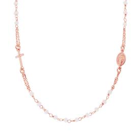 Collana Rosario cm 50 con Grani Bianchi, Argento s925 Oro Rosa