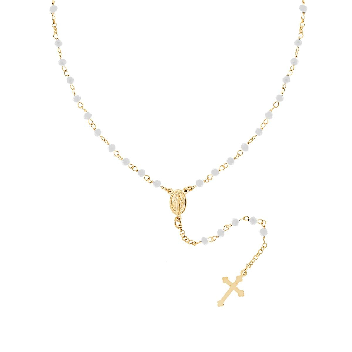 Collana Rosario con Grani Bianchi, Argento s925