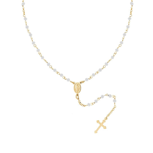 Collana Rosario con Grani Bianchi, Argento s925