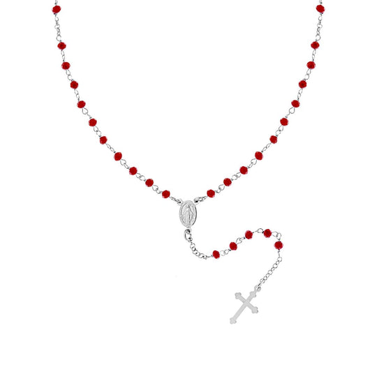 Collana Rosario con Grani Rossi, Argento s925