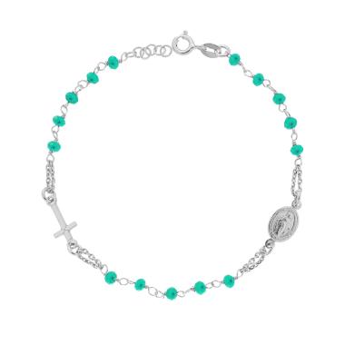 Bracciale Rosario con Grani Verde Mare, in Argento s925 Silver
