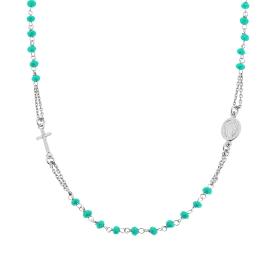 Collana Rosario 50cm con Crystal Verde Boreale, Argento s925