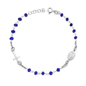 Bracciale Rosario con Grani Blu elettrico, in Argento s925
