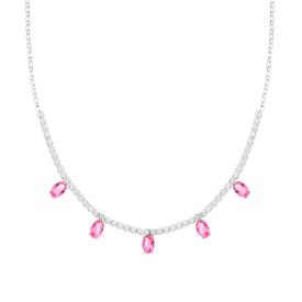Collana Diamantata con Centrale Tennis e Ovali Rosa, Argento s925