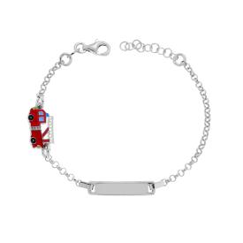 Bracciale con Targa Rettangolare e Camion dei Pompieri, Argento s925