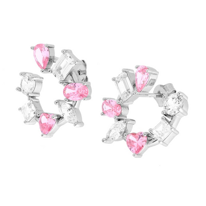 Orecchini Ghirlanda Multitaglio Rosa e Bianco, Argento s925