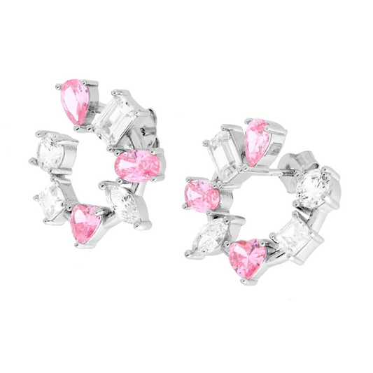 Orecchini Ghirlanda Multitaglio Rosa e Bianco, Argento s925