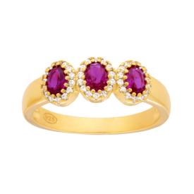 Anello Trilogy Ovali Rosso Rubino, in ARGENTO S925 e Oro giallo