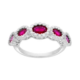 Anello Veretta con Ovali degrade Rosso Rubino, ARGENTO S925