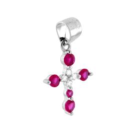 Round Zircon Cross Pendant, many Colors, Sterling Silver s925