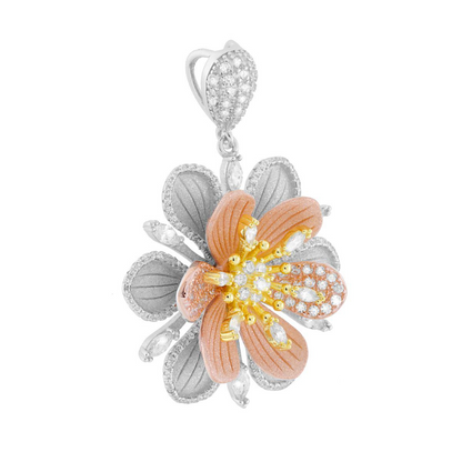 Parure Set Orecchini e Ciondolo Fiore 3D, in Argento S925