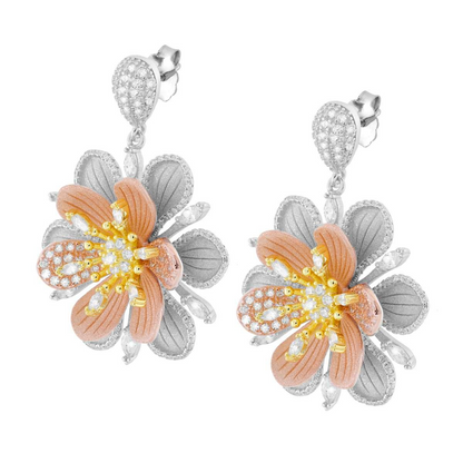 Parure Set Orecchini e Ciondolo Fiore 3D, in Argento S925