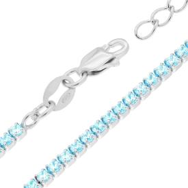 Collana Girocollo Tennis, 2.5mm Acquamarina, Argento 925