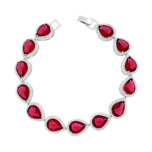 Bracciale Tennis Ovale Kate Rosso Rubino e Bianco, in ARGENTO 925