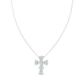 Collana Diamantata Croce Trapezio Acquamarina, in Argento S925