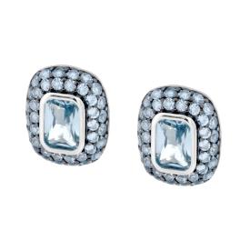 Orecchini Bottone Rettangolare Acquamarina, in Argento S925