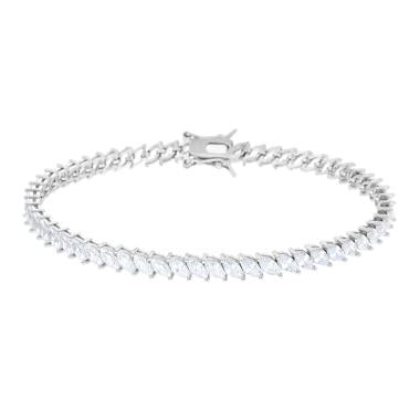 Bracciale Tennis Taglio Marquise, cm 18, Argento s925