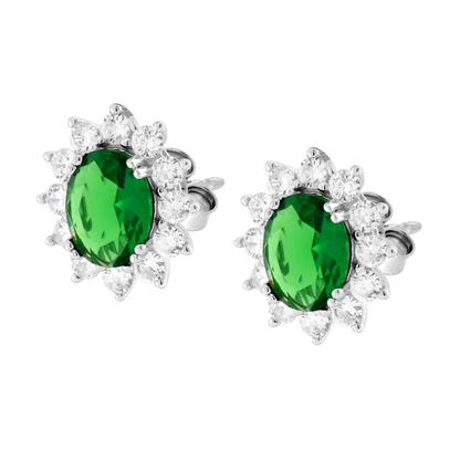 Parure Set Orecchini e Ciondolo Ovale Verde Smeraldo, in Argento S925
