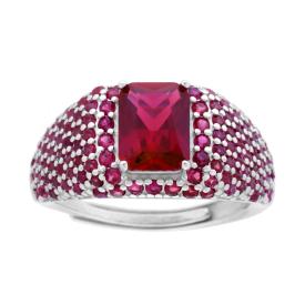 Anello Chevalier Sigillo Rettangolo Rosso, in Argento s925