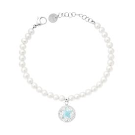 Bracciale Perle con Stella Crystal Acquamarina, in ACCIAIO inox