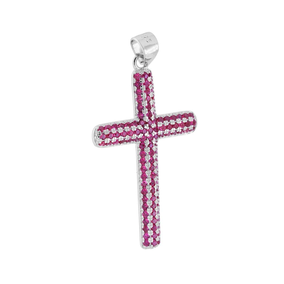 Sparkling Green and White Cross Pendant – in 925 Sterling Silver