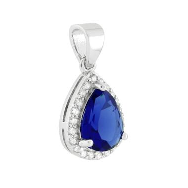 Parure Set Orecchini e Ciondolo Goccia Cubic Zirconia Blu Zaffiro, Argento s925