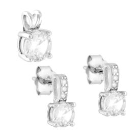 Parure Set Orecchini e Ciondolo Punto Luce Tondo Bianco , Argento s925