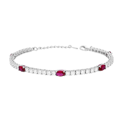 Bracciale Tennis e Ovali Ruby, in Argento 925