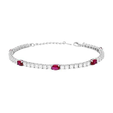 Bracciale Tennis con Ovali Rosso Rubino e Bianchi, in ARGENTO 925