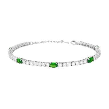 Bracciale Tennis con Ovali Verde Smeraldo e Bianchi, in ARGENTO 925