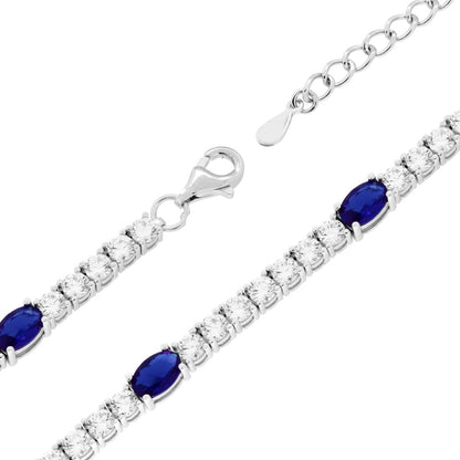 Bracciale Tennis con Ovali Blu Zaffiro e Bianchi, in ARGENTO 925