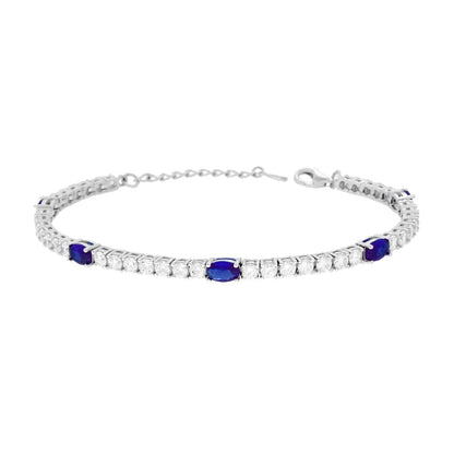 Bracciale Tennis con Ovali Blu Zaffiro e Bianchi, in ARGENTO 925