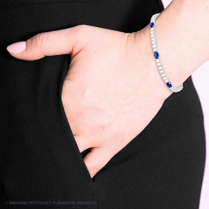 Bracciale Tennis con Ovali Blu Zaffiro e Bianchi, in ARGENTO 925