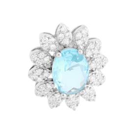 Ciondolo Fiore Ovale Acquamarina, in Argento S925