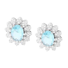Orecchini Fiore Ovale Acquamarina, in Argento S925
