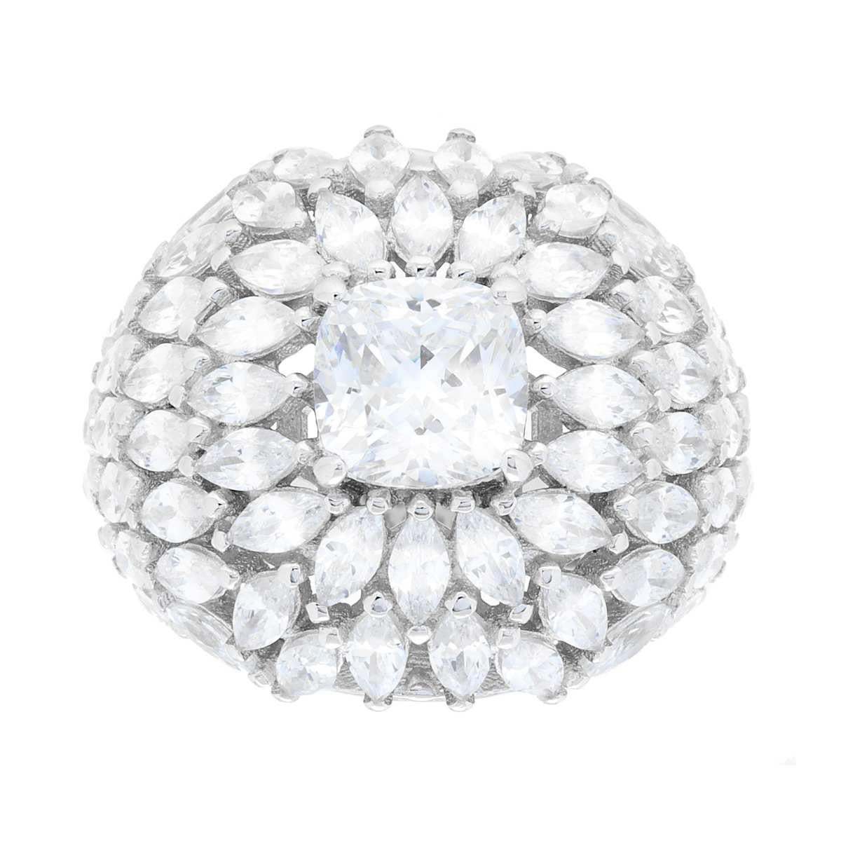 Anello Fascione con Zirconia taglio Cushion e Marquise, in ARGENTO S925