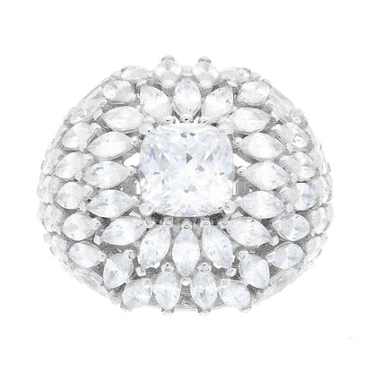 Anello Fascione con Zirconia taglio Cushion e Marquise, in ARGENTO S925
