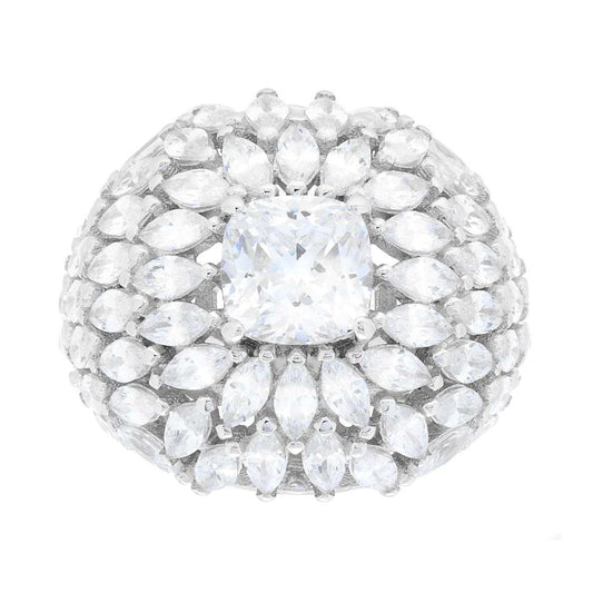Anello Fascione con Zirconia taglio Cushion e Marquise, in ARGENTO S925