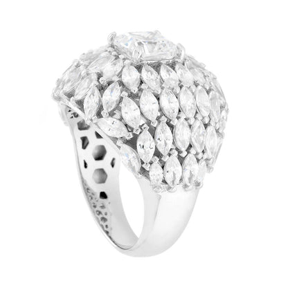 Anello Fascione con Zirconia taglio Cushion e Marquise, in ARGENTO S925
