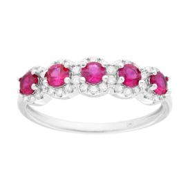 Anello Veretta con Rosette Rosso Rubino, Argento s925