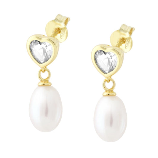 Orecchini Cuore e Perla di Fiume pendente, in Argento S925