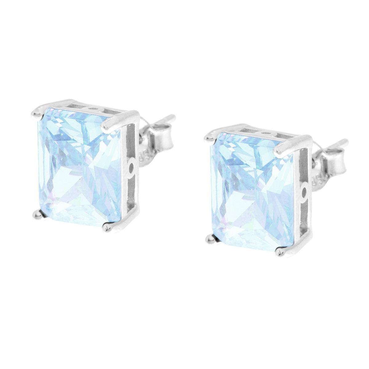 Orecchini Rettangolo con Zircone Baguette Acquamarina, in Argento S925