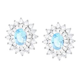 Orecchini Fiore Grande Ovale Acquamarina, in Argento S925