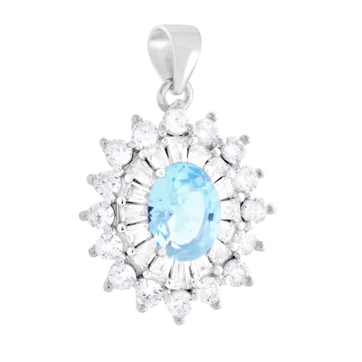 Ciondolo Fiore Grande Acquamarina, in Argento S925
