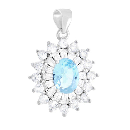 Ciondolo Fiore Grande Acquamarina, in Argento S925