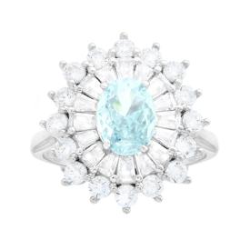 Anello Fiore Ovale Acquamarina, Argento s925